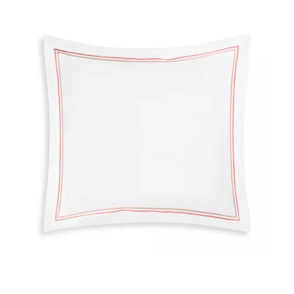 Matouk Essex Euro Sham 2PC Set White Pink Cotton Embroidered Border Hotel Luxury